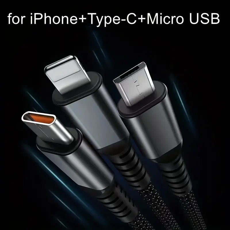3-in-1 100W Super Fast Charging & Data Cable | Android + Type-C + iPhone