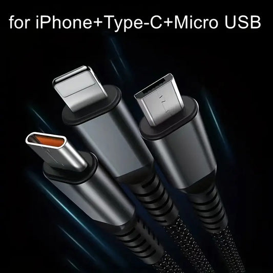 3-in-1 100W Super Fast Charging & Data Cable | Android + Type-C + iPhone