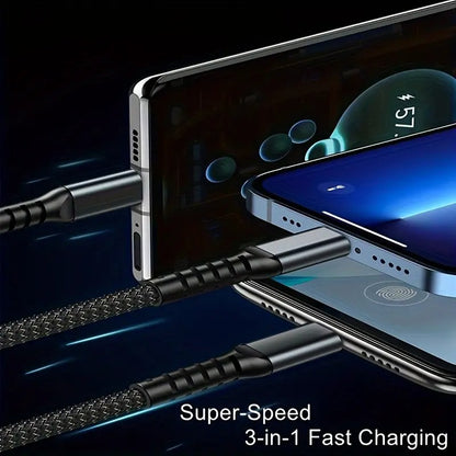 3-in-1 100W Super Fast Charging & Data Cable | Android + Type-C + iPhone